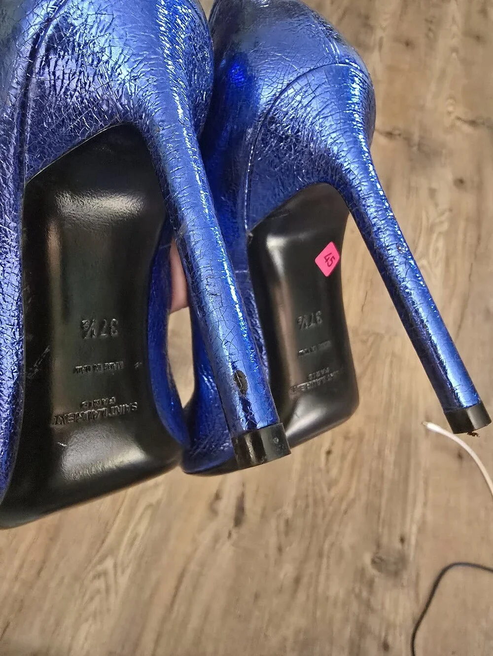 Saint Laurent Metallic Electric Blue Pointed-Toe Stilettos - Picture 3 of 6